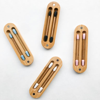 Reusable Plastic Free Bamboo Silicon Q-Tips with Bamboo Case | Zero Waste Biodegradable Bamboo Swabs | Sustainable Bathroom-0