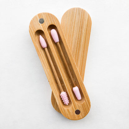 Reusable Plastic Free Bamboo Silicon Q-Tips with Bamboo Case | Zero Waste Biodegradable Bamboo Swabs | Sustainable Bathroom-4